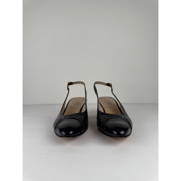 Salvatore Ferragamo Navy Blue Leather Slingback Kitten Heels Womens 7 AAAA Vtg - Picture 3 of 8